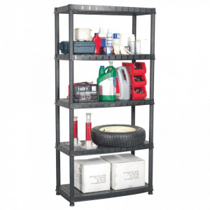 Raft de depozitare cu 5 polite, negru, 91,5x45,7x185 cm plastic - V147686V