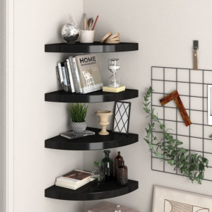 Rafturi coltar de perete, 4 buc., negru, 35 x 35 x 3,8 cm, MDF - V323921V