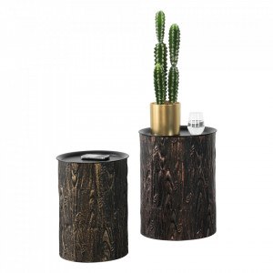 Set doua masute cafea Herstal, metal, negru/efect scoarta copac, masuri diferite cu blat detasabil - P73583781