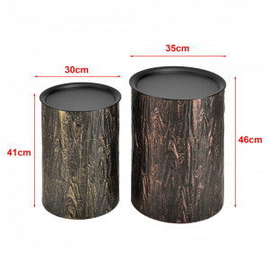 Set doua masute cafea Herstal, metal, negru/efect scoarta copac, masuri diferite cu blat detasabil - P73583781