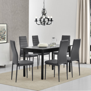Set masa cu 6 scaune imitatie de piele, gri - P53897512