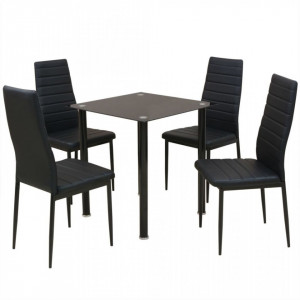 Set masa si scaune de bucatarie, 5 piese, negru - V242933V