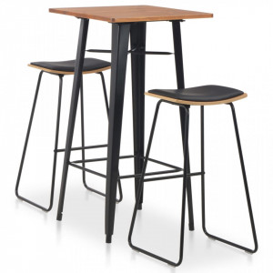 Set mobilier de bar, 3 piese, negru, otel - V276846V