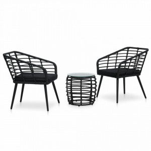 Set mobilier de bistro, 3 piese, negru, poliratan - V48579V