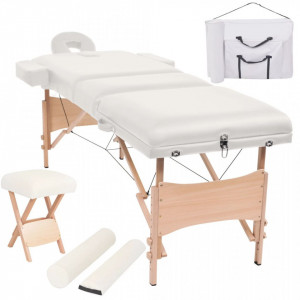 Set taburet si masa masaj pliabila 3 zone, grosime 10 cm, alb - V110156V