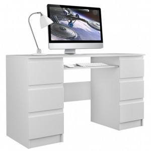 TEBIA105 - Birou, masa de scris 130 x 51 x 76 cm, Alb-Mat