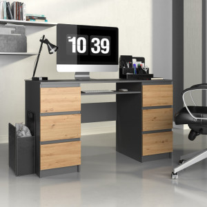 TEBIAN-AR101 - Birou, masa de scris, 130x 51 x 76 cm, Antracit-Stejar Artisan, PAL
