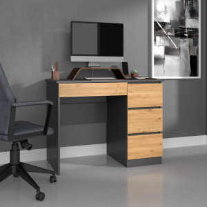 TEBIAN-AR103 - Birou, masa de scris, dreapta, 98 x 51 x 76 cm, Antracit-Stejar Artisan, PAL
