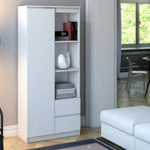 TEDUA115 - Dulap cu rafuri 80 x 35 x 180 cm, Alb-Mat