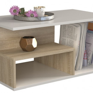 TEMCA-S101 - Masuta cafea, 90 x 51 x 43 cm, Alb-Sonoma, PAL