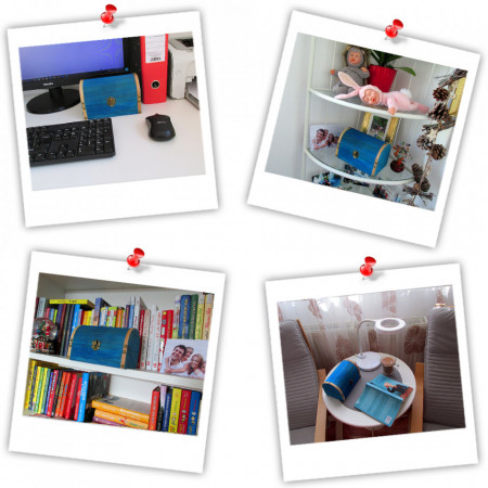 Cadou personalizat mesaj in sticla in cufar mare albastru