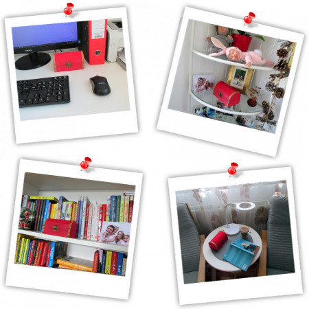 Cadou personalizat mesaj in sticla in cufar mediu rosu
