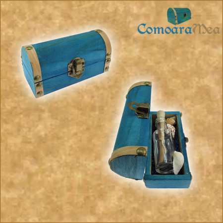 Cadou personalizat mesaj in sticla in cufar mic albastru