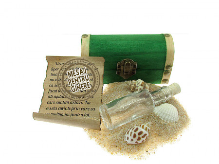 Cadou pentru Ginere personalizat mesaj in sticla in cufar mic verde