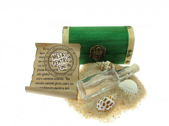 Cadou pentru Fini personalizat mesaj in sticla in cufar mic verde