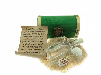 Cadou personalizat mesaj in sticla in cufar mic verde