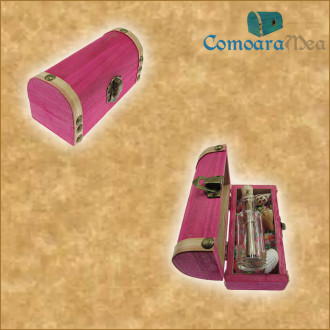 Cadou personalizat mesaj in sticla in cufar mic roz
