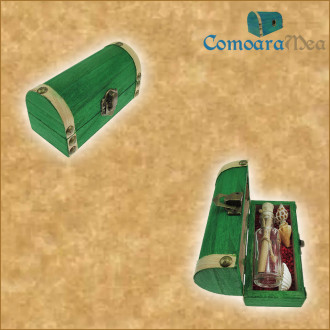 Cadou personalizat mesaj in sticla in cufar mic verde