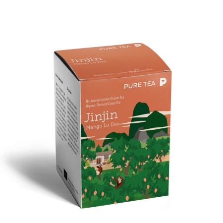 Pure Tea Bio Pyra Jinjin Mango Lu Dao - ceai verde chinezesc in ameste cu ulei de mango, in plic transparent, 3 gr/plic, 15 plicuri in cutie