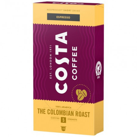 Capsule COSTA COFFEE Espresso Colombian Single Origine, 5.7gr/capsula, 10 capsule in cutie, Gust Bugat, Note de Miere, Compatibil cu aparatele Nespresso