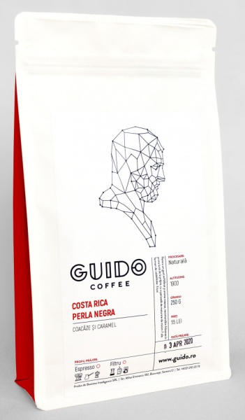 GUIDO Cafea Proaspăt Prăjită COSTA RICA PERLA NEGRA, 250g, Note de Coacăze și Caramel Corp Mediu și Cremos, Espresso si Ibric