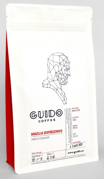 GUIDO Cafea Proaspăt Prăjită BRAZILIA SERTÃOZINHO, 250g, Note de Cacao și Ciocolată Corp Abundent și Plin, Espresso si Ibric