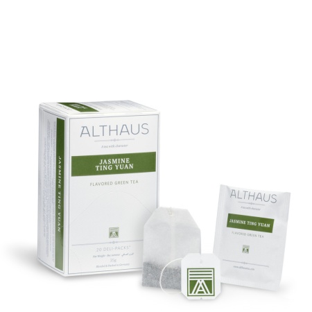 Althaus Deli Pack Jasmine Ting Yuan: Ceai Verde cu Iasomie, 20 plicuri în cutie, 1,75g ceai în plic din hartie