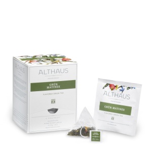 Althaus Pyra Pack Green Matinee: Ceai Verde Aromat, 15 plicuri in cutie,2,75g ceai in plic din matase