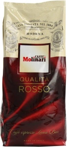 Cafea Boabe Molinari Qualita Rosso, Punga 1kg, Amestec, Robusta 50%, Arabica 50%, Crema Bogata si Densa, Cafea, Ciocolata, Tutun