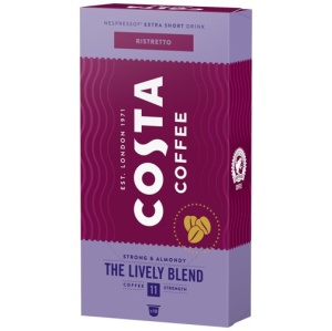 Capsule COSTA COFFEE Ristretto Lively Blend, 5.7gr/capsula, 10 capsule in cutie, Gust Intens, Note de Migdale, Compatibil cu aparatele Nespresso