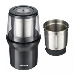 Rasnita electrica Heinner Gemmini 200 HCG-200DGIX2, 2 recipiente din inox detasabile, capacitate 70g, 200W, <85db