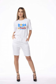 Compleu de damă alb din 2 piese "Dogs make me happy"
