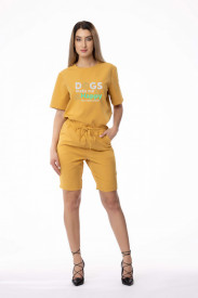 Compleu de damă galben din 2 piese "Dogs make me happy"