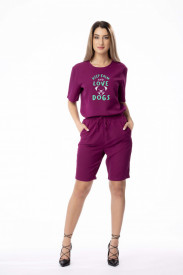 Compleu de damă mov din 2 piese "Keep calm and love dogs"