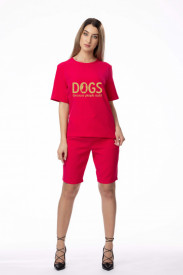 Compleu de damă roșu din 2 piese "Dogs"