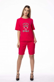 Compleu de damă roșu din 2 piese "Keep calm and love dogs"