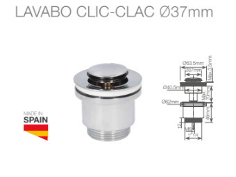 404035019 - Válvula de drenagem para rolha clic-clac de lavatório Ø37mm cromada