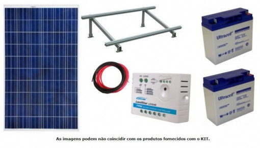 Kit Solar Fotovoltaico 270W c/ bateria gel 2x 12V/22Ah p/ automatismos portões 24V DC