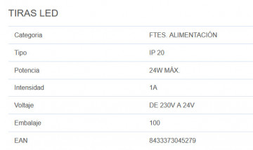 001504527 - Fonte de alimentação para fitas de LED de 24 V 24 W 8433373045279
