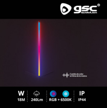 204405001 - Candeeiro de pé com controlo e sensor de som rítmico 18W RGB + 6500K