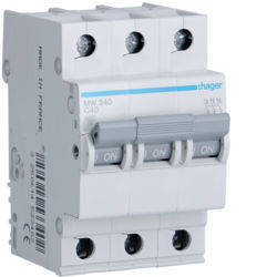 MW340 - DISJ. 3P 40A CURVA C 3KA 3M HAGER EAN:3250614533402