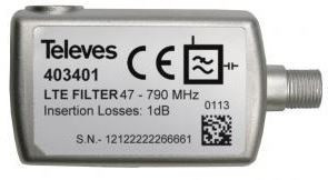 403401 -8424450154571 TELEVES - Filtro LTE Alta Rejeição (HR) "F" 47...790MHz VHF/UHF (C21-60) Interior
