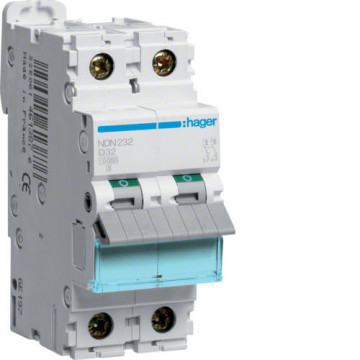 NDN232 - Disjuntor 2P 32A D 10/15kA 2M HAGER EAN:3250614611643