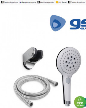 404005004 - Kit de chuveiro com economia de energia: 3 funções de chuveiro de 129 mm + mangueira + suporte ajustável 8433373042742