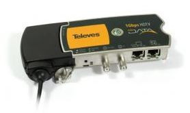 769201 -8424450165843 TELEVES - CoaxData Transmissor/Receptor Dados 1Gbps-HDTV por Coaxial e PLC, 2 Conectores Ethernet e 2 Conectores "F"