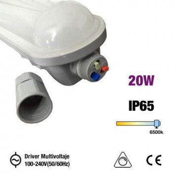 OMNIUM ELECTRIC - PL-LED20F0660D - Luminária industrial, IP65, LED 20W, 660x70x70mm, 100-240V, 50-60Hz, fosco 6500K