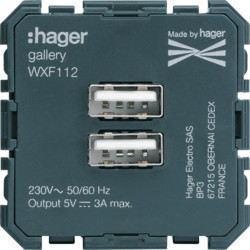 WXF112 - gallery 2M Tomada USB carreg. 3A HAGER EAN:3250617191128