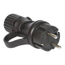 FICHA BORRACHA MACHO PRETA IP44 2P+T