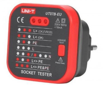 TESTADOR DE TOMADAS DE CORRENTE 220V AC + RCD - UNI-T