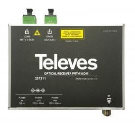 237311 -8424450187104 TELEVES - Receptor / Desmultiplexor Óptico "SC/APC". 1e: 1310/1490/1550nm(Sat/Terr.), 2s: 1310/1490nm(Sat) - RF(Terr.)